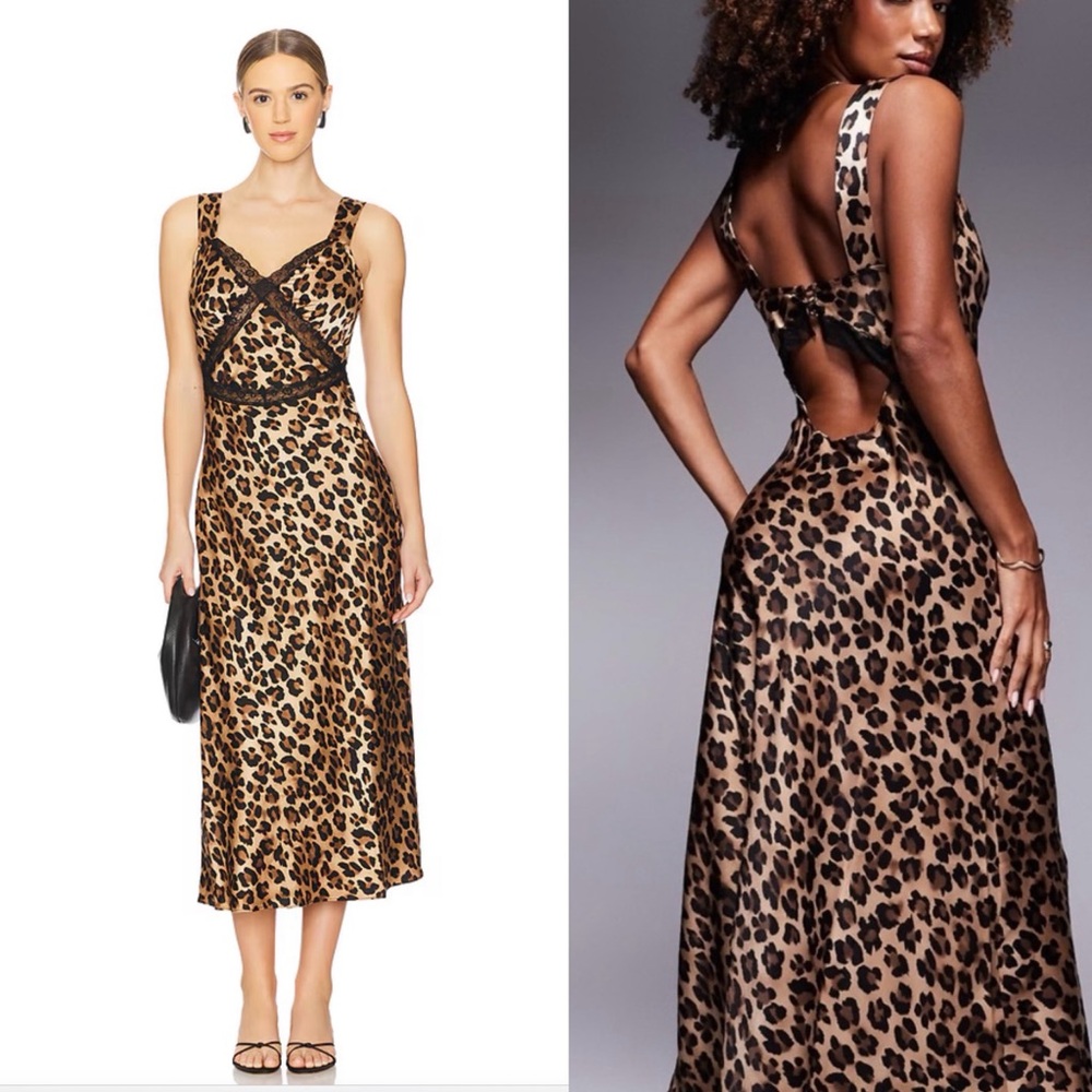 Bardot Leopard Emory satin & lace Slip Dress, NWT sz 2 USA animal print satin
